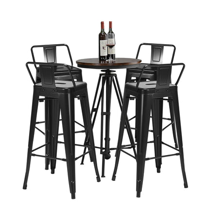 30" Black Metal Barstools Set of 4 with Low Back