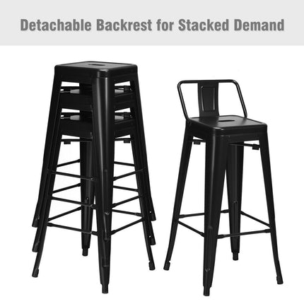 30" Black Metal Barstools Set of 4 with Low Back