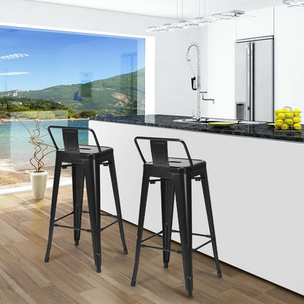30" Black Metal Barstools Set of 4 with Low Back