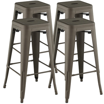 30 Inch Metal Bar Stools, Set of 4, Black, Stackable