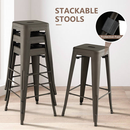 30 Inch Metal Bar Stools, Set of 4, Black, Stackable