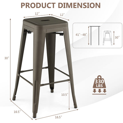 30 Inch Metal Bar Stools, Set of 4, Black, Stackable