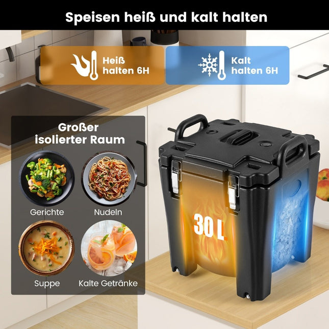 30L geïsoleerde voedselcontainer met wielen en remmen