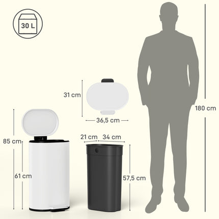 30L Kitchen Pedal Bin, Soft-Close Lid, Cream White
