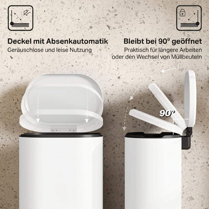 30L Kitchen Pedal Bin, Soft-Close Lid, Cream White