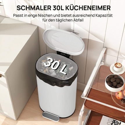 30L Kitchen Pedal Bin, Soft-Close Lid, Cream White