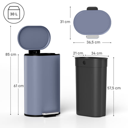 30L Kitchen Pedal Trash Can, Soft-Close Lid, Gray