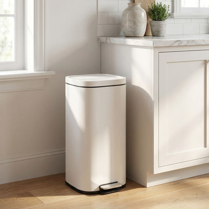 30L Metal Kitchen Bin with Soft-Close Lid, Cream White