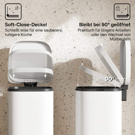 30L Metal Kitchen Bin with Soft-Close Lid, Cream White