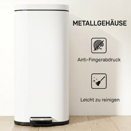 30L Metal Kitchen Bin with Soft-Close Lid, Cream White