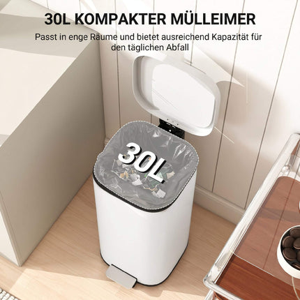 30L Metal Kitchen Bin with Soft-Close Lid, Cream White