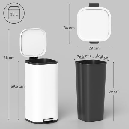 30L Metal Kitchen Bin with Soft-Close Lid & Pedal