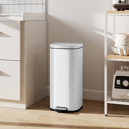 30L Metal Kitchen Bin with Soft-Close Lid & Pedal