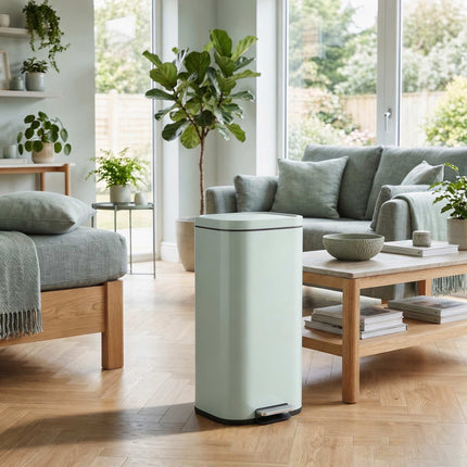 30L Metal Kitchen Trash Can, Soft-Close Lid, Green