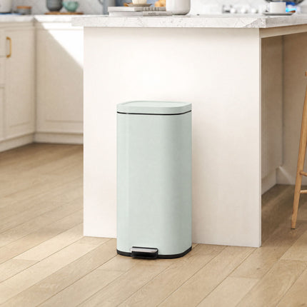 30L Metal Kitchen Trash Can, Soft-Close Lid, Green
