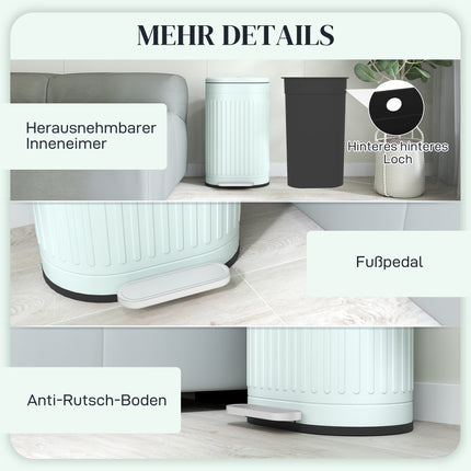 30L Metal Pedal Bin, Soft-Close, Removable Inner Bucket