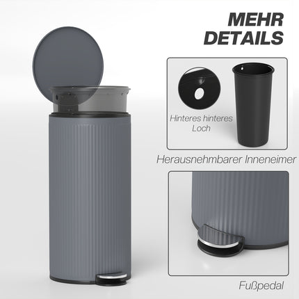 30L Pedal Bin with Soft-Close Lid, Black Metal