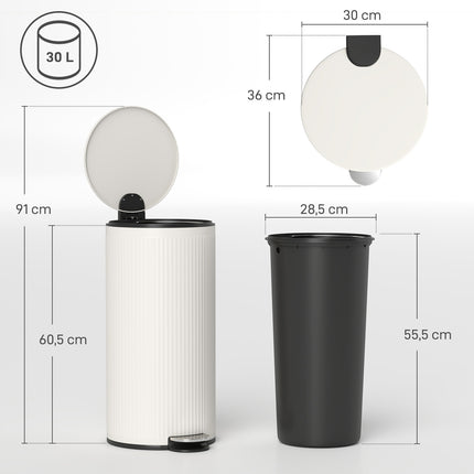 30L Pedal Bin with Soft-Close Lid, Black Metal