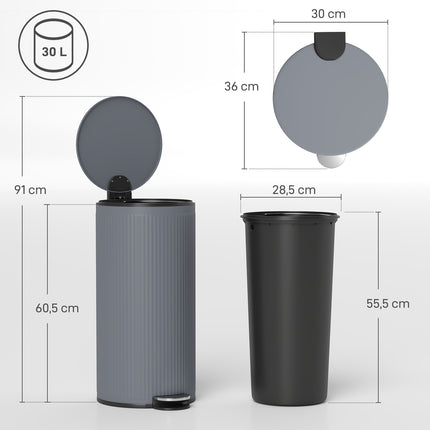 30L Pedal Bin with Soft-Close Lid, Black Metal