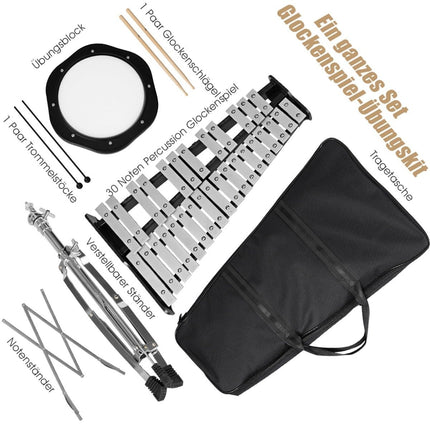 30 Note Xylophone with Mallets & Drumsticks & Height Adjustable Stand Glockenspiel Set
