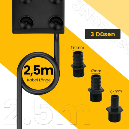 30 W mini aquarium pump with 2.5 m high stroke & 1.83 m power cable & 3 nozzles water pump 1400 L/h