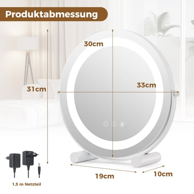 Ø 30 cm Dimmable cosmetic mirror with lighting & touch switch & memory function