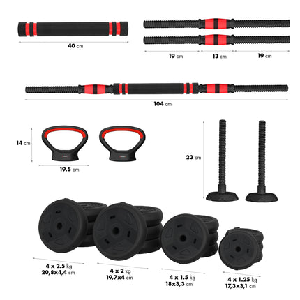 30kg Adjustable Dumbbell Weight Set, 6-in-1