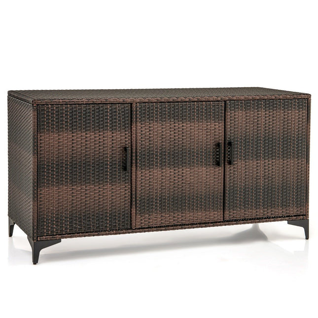 318L Rattan Garden Cabinet with Removable Shelves &amp; Doors Outdoor Weatherproof Side Cabinet Brown