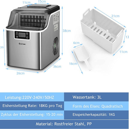 3.2 L ice cube maker ice machine with a top inlet hole 25 x 36 x 38 cm silver