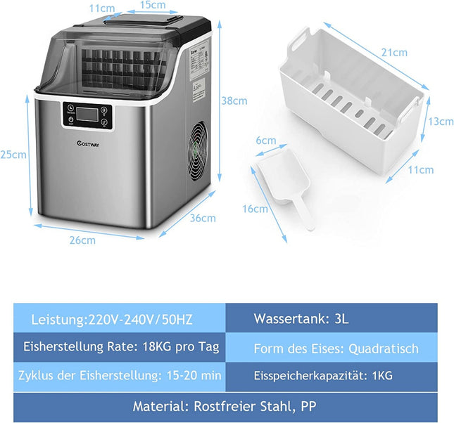 3.2 L ice cube maker ice machine with a top inlet hole 25 x 36 x 38 cm silver