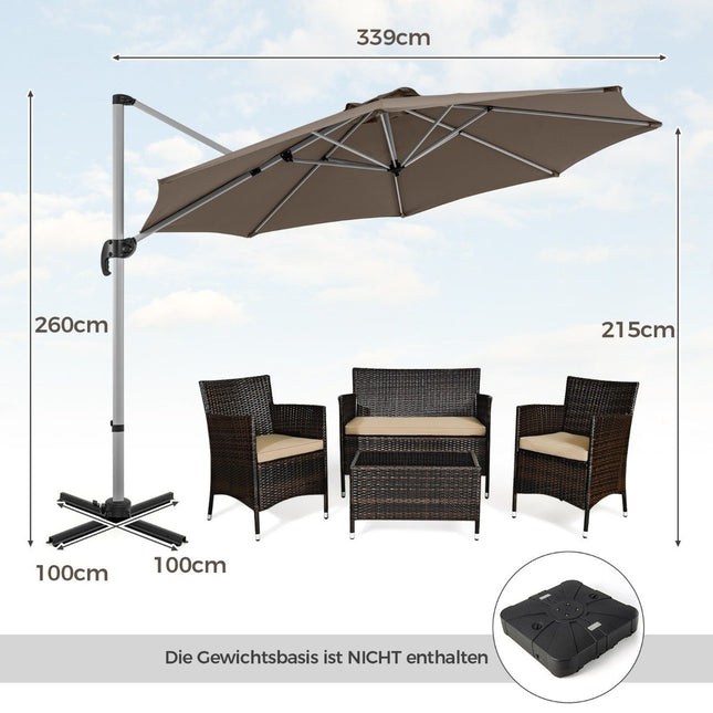Ø 330 cm parasol with crank &amp; UPF 50+ &amp; 360° rotating cantilever parasol garden umbrella brown