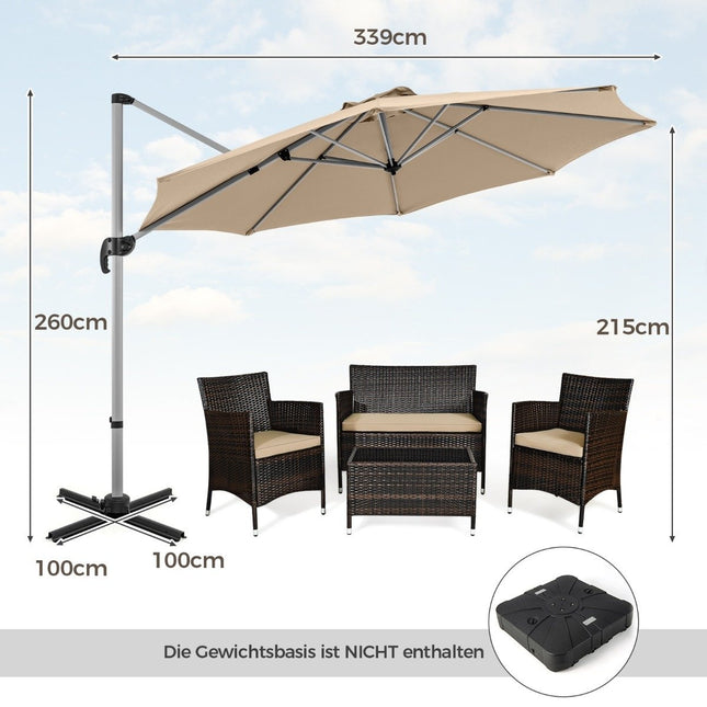 Ø 330 cm parasol with crank &amp; UPF 50+ &amp; 360° rotating cantilever umbrella garden umbrella beige