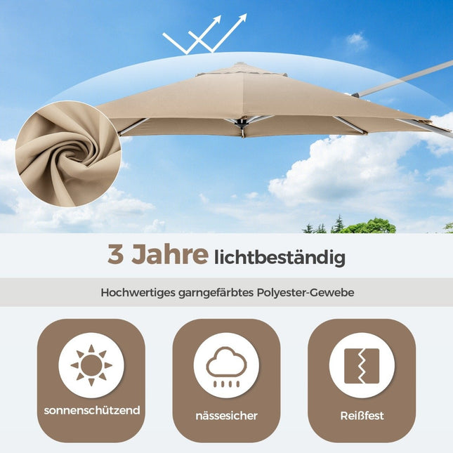 Ø 330 cm parasol with crank &amp; UPF 50+ &amp; 360° rotating cantilever umbrella garden umbrella beige