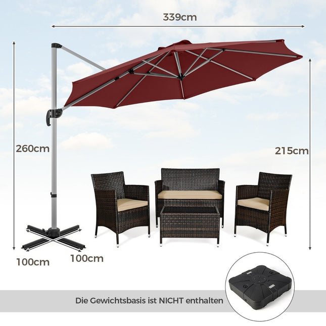 Ø 330 cm parasol with crank &amp; UPF 50+ &amp; 360° rotating cantilever umbrella garden umbrella red