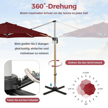 Ø 330 cm parasol with crank &amp; UPF 50+ &amp; 360° rotating cantilever umbrella garden umbrella red