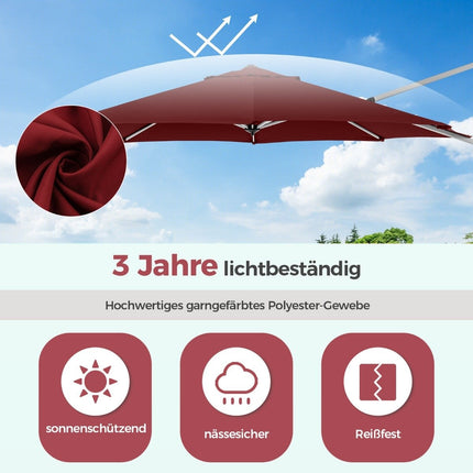 Ø 330 cm parasol with crank &amp; UPF 50+ &amp; 360° rotating cantilever umbrella garden umbrella red