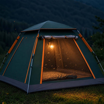 3-4 Person Quick-Setup Tent with Awning & UV Protection