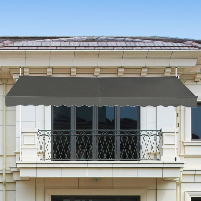 350 cm wide clamp awning without drilling, UV-resistant balcony awning, height-adjustable awning, grey