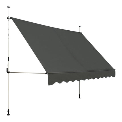 350 cm wide clamp awning without drilling, UV-resistant balcony awning, height-adjustable awning, grey