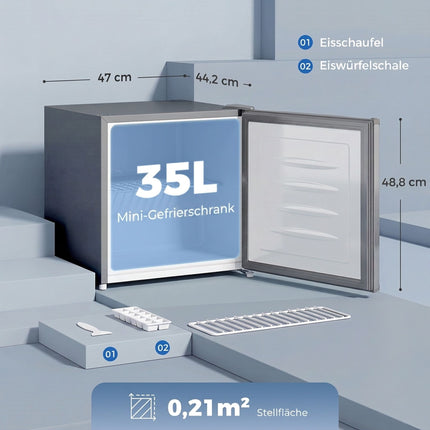 35L Compact Mini Freezer, Adjustable Thermostat, Grey