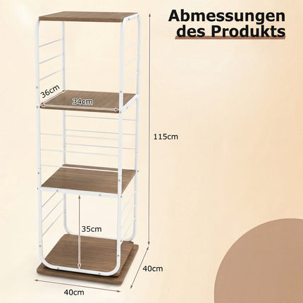 360 Rotating 4-Tier Bookshelf with Metal Frame, White/Natural