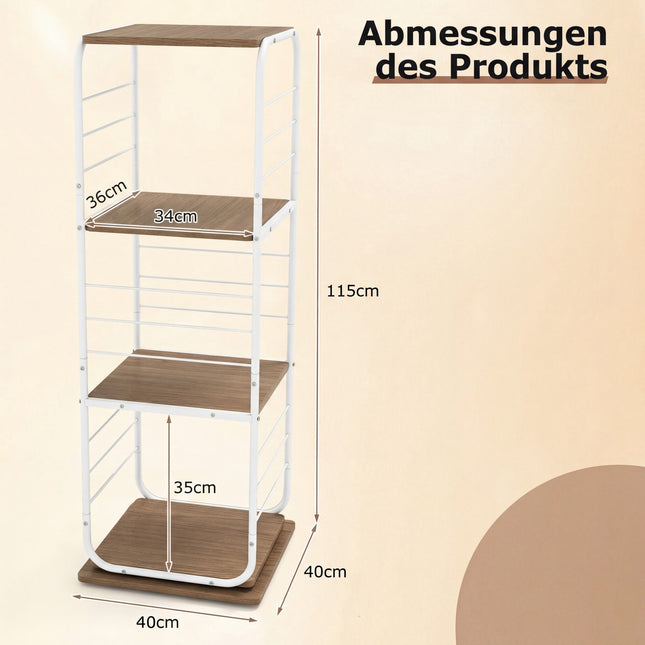 360 Rotating 4-Tier Bookshelf with Metal Frame, White/Natural