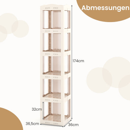 360 Rotating Bookshelf, Foldable, Transparent, 174 cm