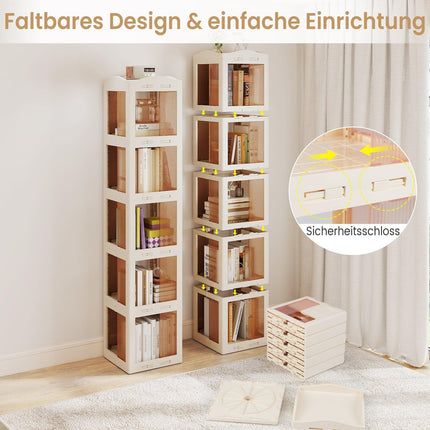 360 Rotating Bookshelf, Foldable, Transparent, 174 cm