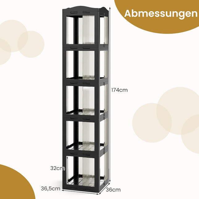 360 Rotating Bookshelf, Foldable, Transparent, Black, 174 cm