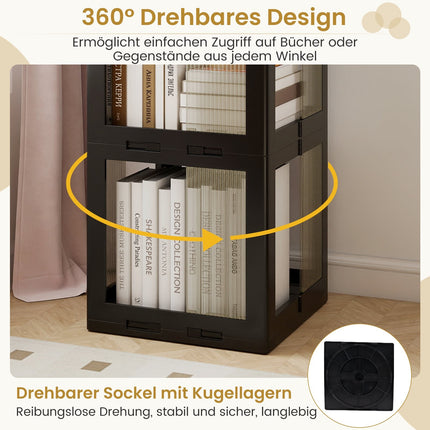 360 Rotating Bookshelf, Foldable, Transparent, Black