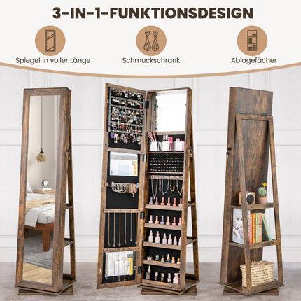 360° Rotating Jewelry Armoire with Full-Length Mirror