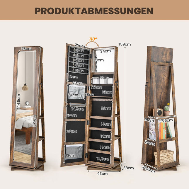 360° Rotating Jewelry Armoire with Full-Length Mirror