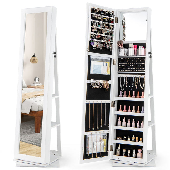 360° Rotating Jewelry Cabinet with Full-Length Mirror