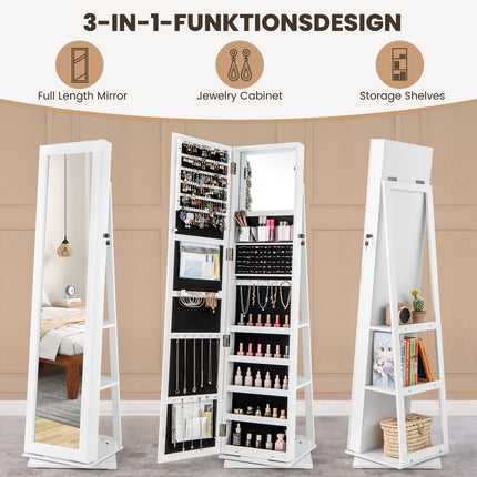 360° Rotating Jewelry Cabinet with Full-Length Mirror